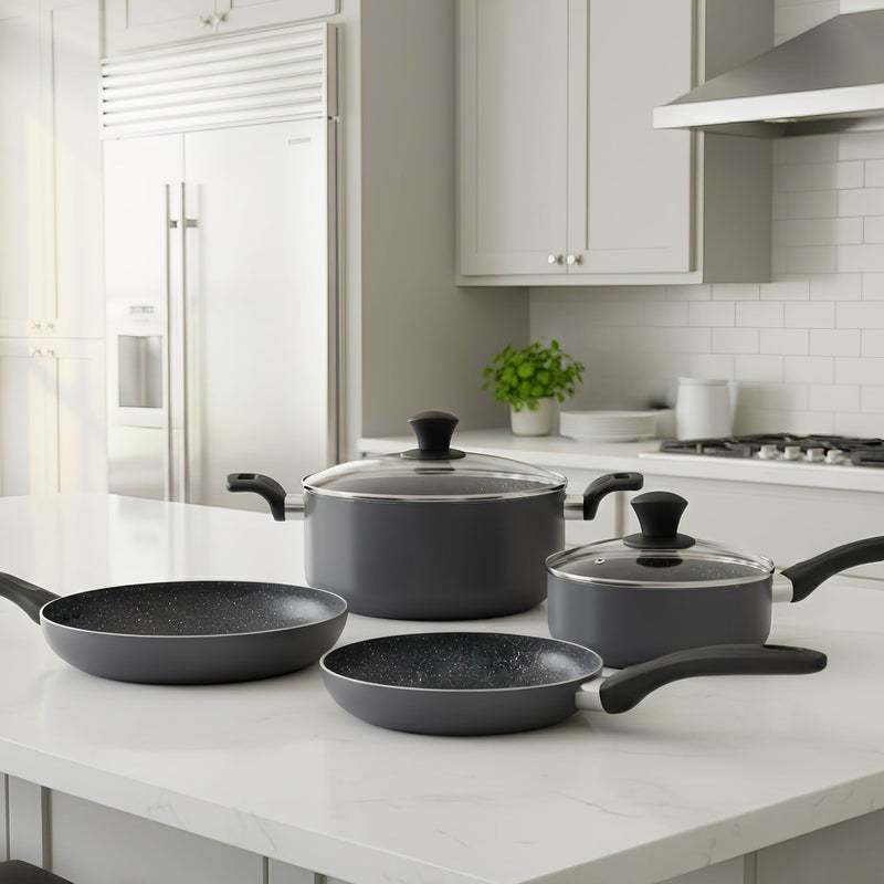 Sharpdo Non-Stick Aluminum Cookware Set, Pots and Pans with Heat Resistant Handles & Tempered Glass Lids, PFOA Free, All Stovetops Compatible, Includes Milk Pan, Casserole and Frying Pan - Image 3